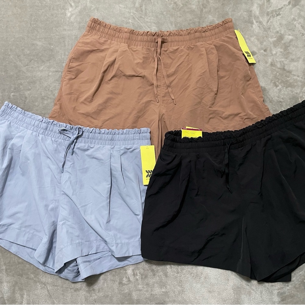 NWT All in Motion Womens Athletic Shorts Tan Light Blue Black Bundle Size XXL